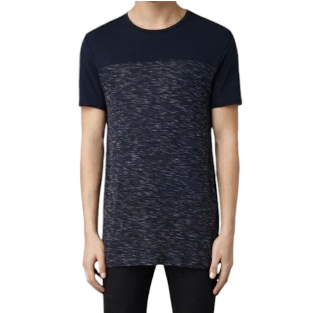 MENS ALL SAINTS T-Shirt Tunic Top, Heathered Gray Black Short Sleeve Casual, XL